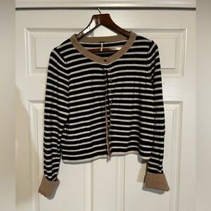 Free People Tan and Black Striped Sweater